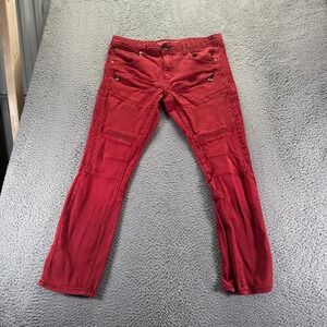Dstrkt Jeans Men's 38x32 Red Denim Cotton Skinny Biker Zipper Workwear Stretch